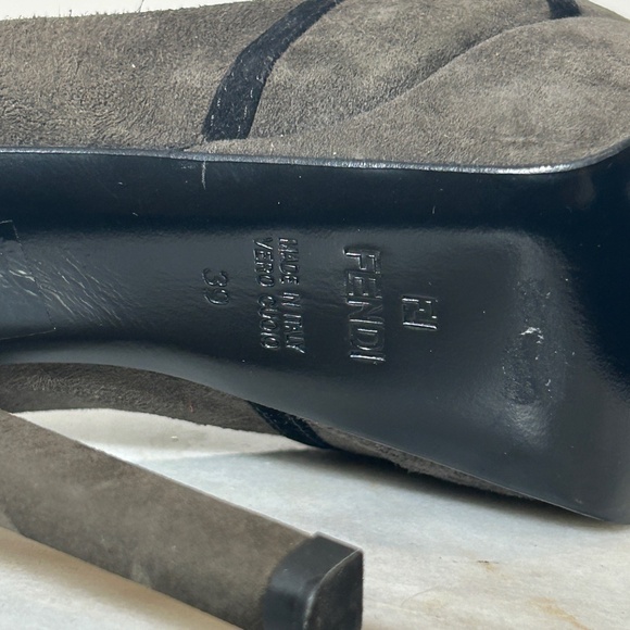 FENDI Dark Grey Suede Peep Toe Platform Heels - Picture 6 of 6